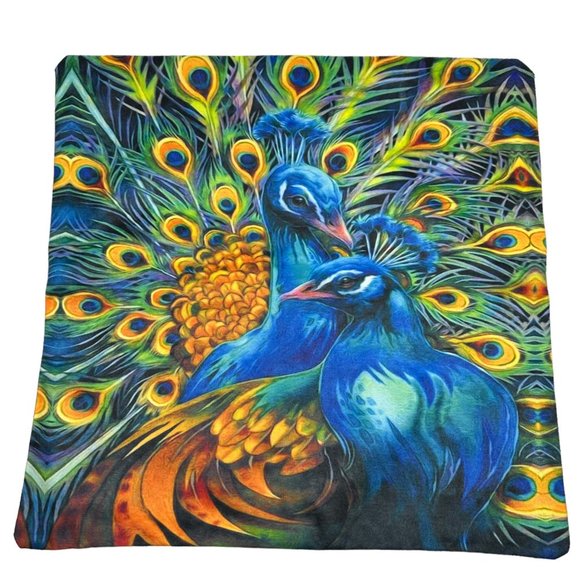 Unbranded 1 Peacock Pillowcase Cover Handmade Zip Closure Blue Yellow Home Decor - Picture 2 of 4